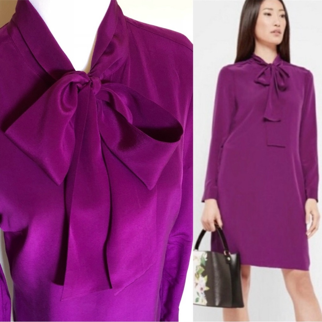 Ted Baker Yanka Purple Silk Bow Dress Uk 2 Us 6